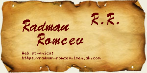 Radman Romčev vizit kartica